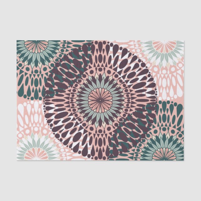 Bohemian Pink Purple Teal Floral Mandala Drawing Tissue Paper (Front)