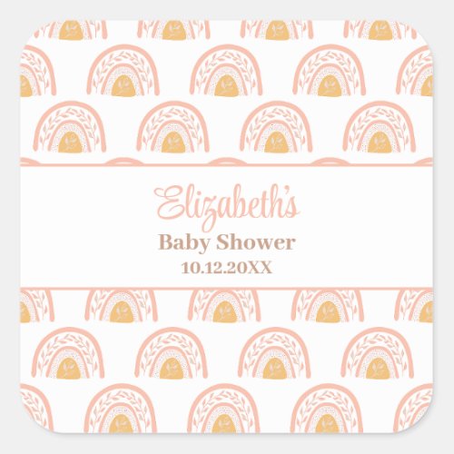 Bohemian Pink Rainbow Baby Shower Square Sticker