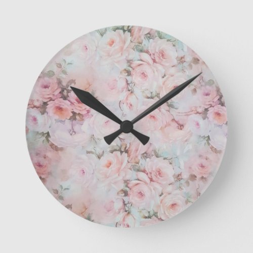 Bohemian pink teal vintage floral pattern round clock