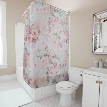 Bohemian Pink Teal Vintage Floral Pattern Shower Curtain by kicksdesign at Zazzle