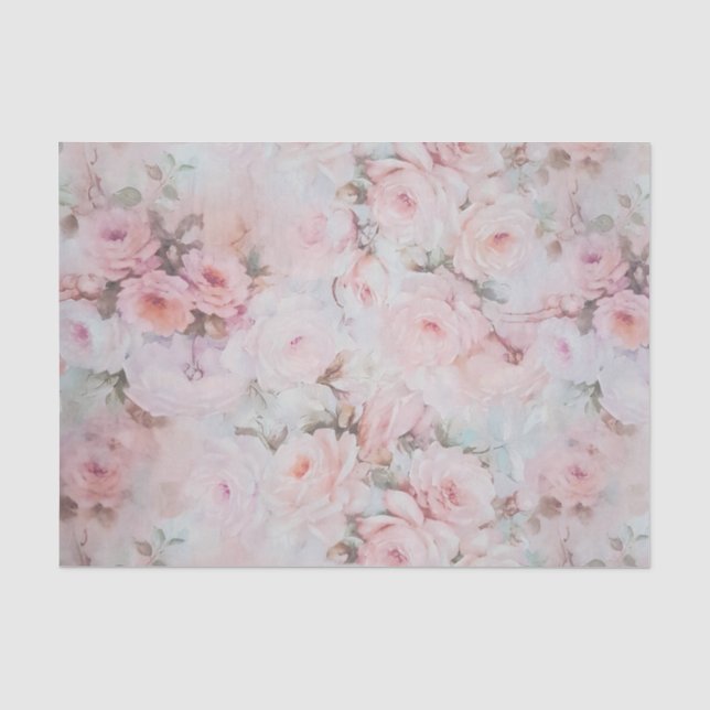 Bohemian pink teal vintage floral pattern tissue paper (Front)