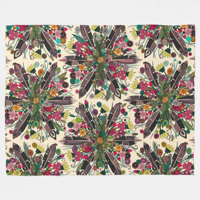 bohemian posy cream fleece blanket (Front (Horizontal))