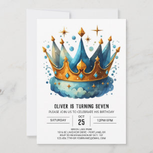 Bohemian Printable Prince Crown Birthday Invitation