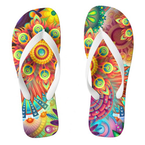 Bohemian Psychedelic Garden Retro 70s Design Flip Flops