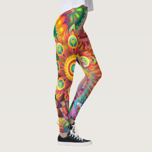 Bohemian Psychedelic Garden Retro 70s Design Leggings