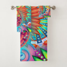 Bohemian Psychedelic Garden Retro Boho Colorful Bath Towel Set