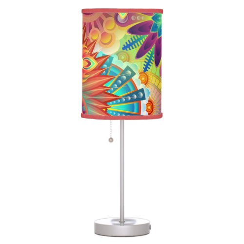 Bohemian Psychedelic Garden Retro Boho Colorful Table Lamp