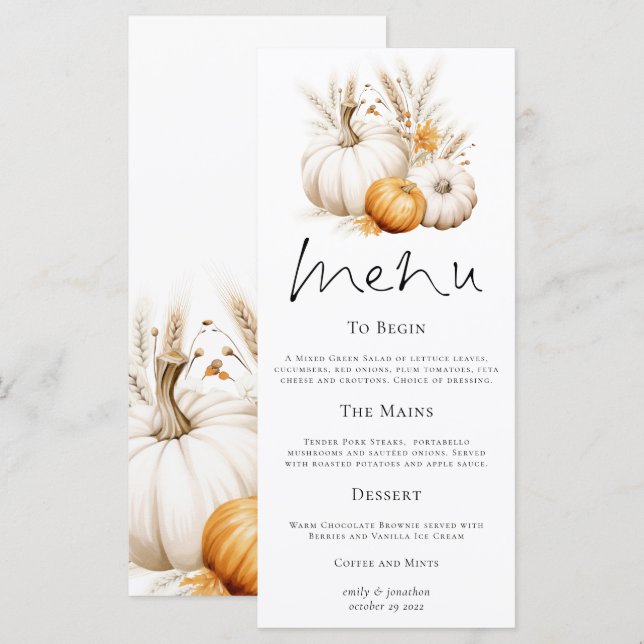 Bohemian Pumpkins Pampas Grasses Fall Wedding Card (Front/Back)