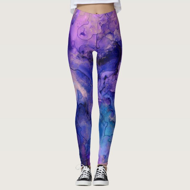 Bohemian Purple Ink Splatters Leggings (Front)