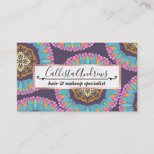 Bohemian Purple Pink Yellow Lace Mandalas Business Card