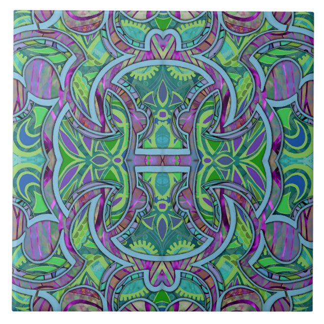 Bohemian Puzzle Cooltone Ceramic Tile (Front)