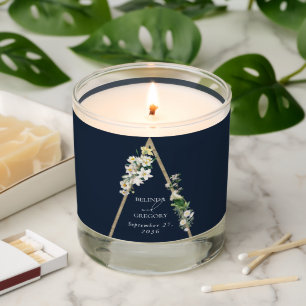 Bohemian Pyramid White Florals Blue Wedding Favor Scented Candle