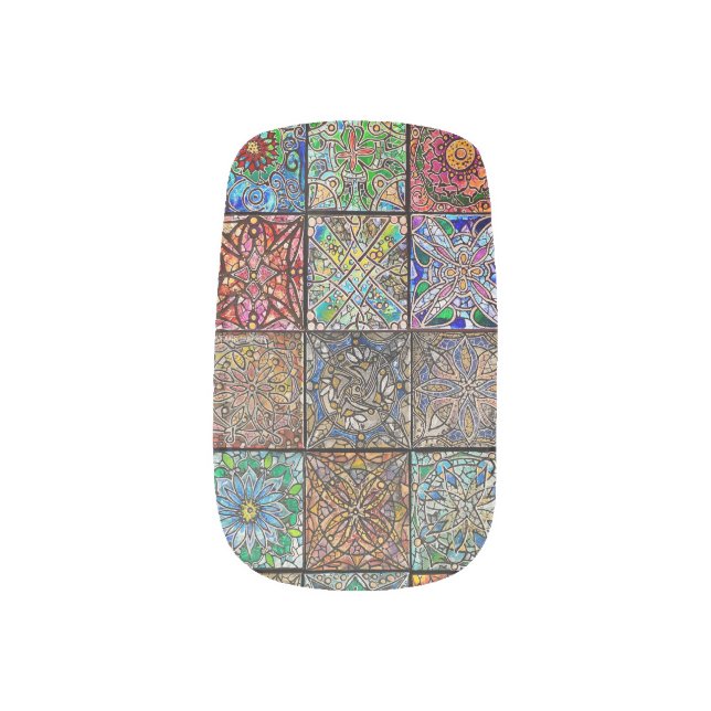 Bohemian Quilt Minx Nail Art (Left Thumb)