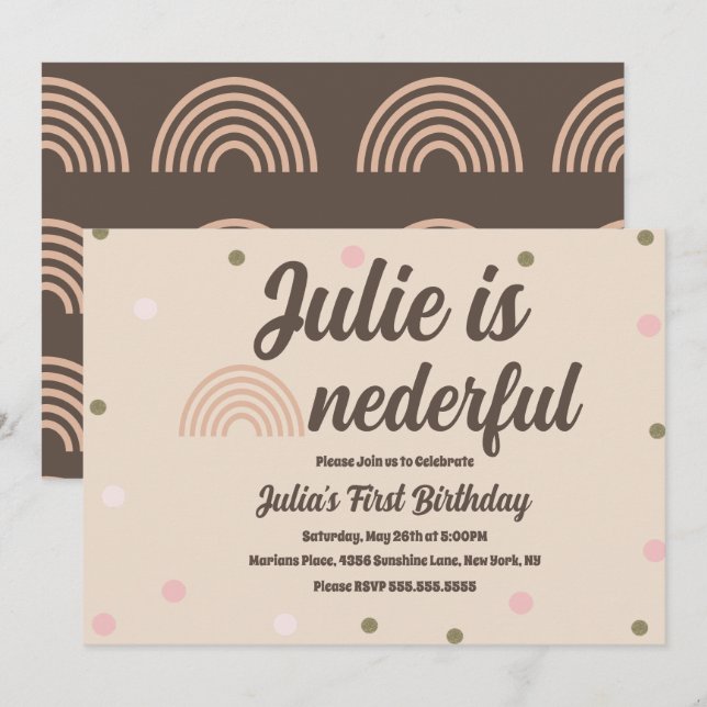 Bohemian Rainbow First Birthday Onederful Dot Invitation (Front/Back)