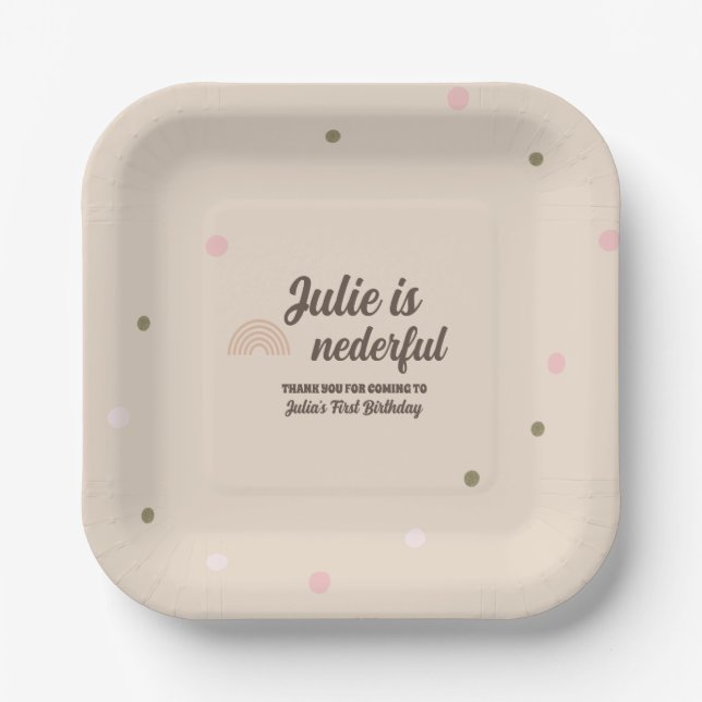Bohemian Rainbow First Birthday Onederful Dots  Paper Plates (Front)