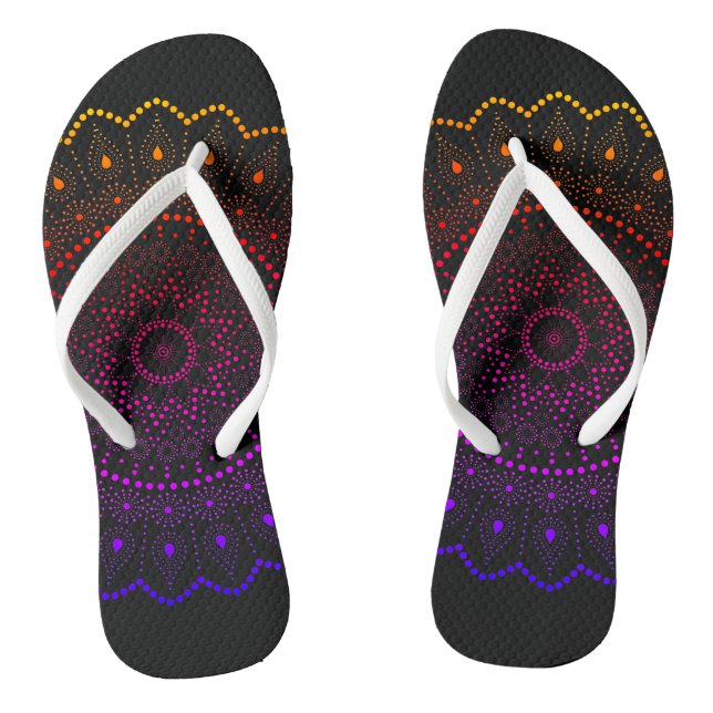 Bohemian Rainbow Mandala Dot Pattern Flip Flops (Footbed)