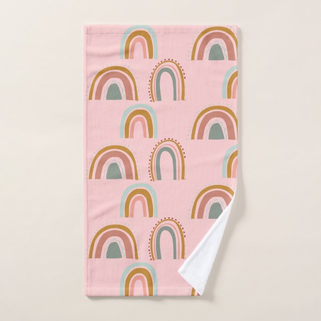 Bohemian rainbow pink hand towel  (Hand Towel)