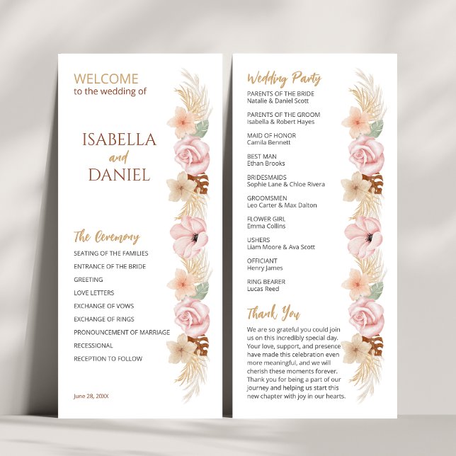 Bohemian Reception Party Boho Floral Wedding  Program (Creator Uploaded)