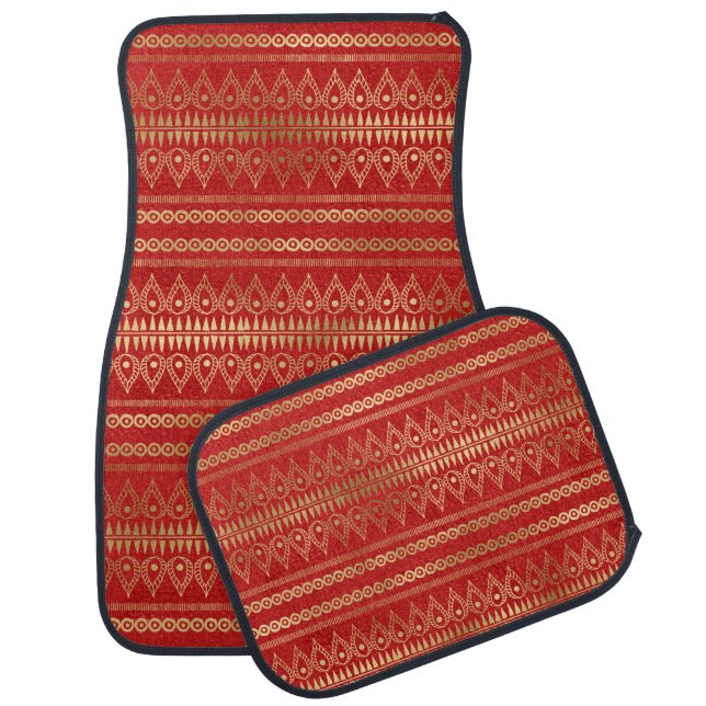 Bohemian Red And Gold Foil Patterned Car Floor Mat (Set)