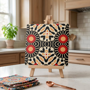 Bohemian Red Black Floral Arabesque Mosaic Ceramic Tile