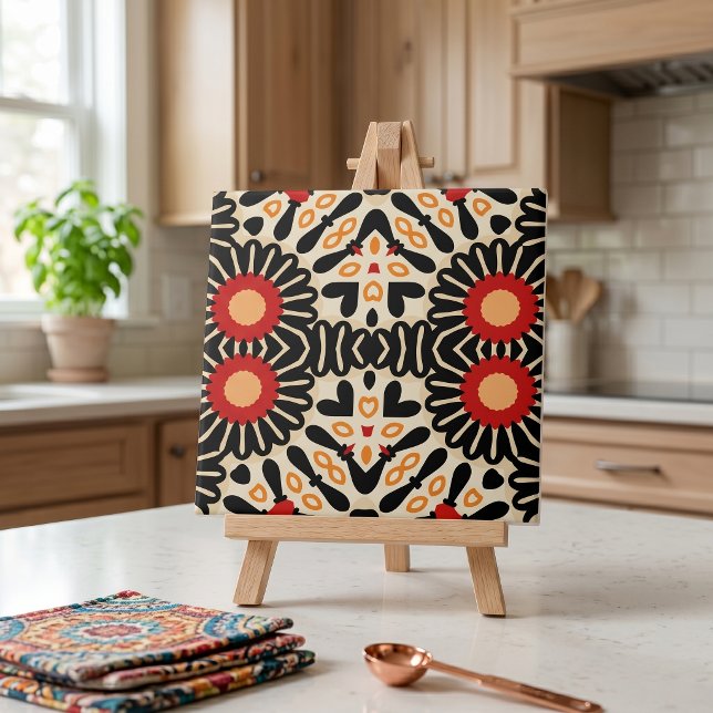 Bohemian Red Black Floral Arabesque Mosaic Ceramic Tile (Creator Uploaded)