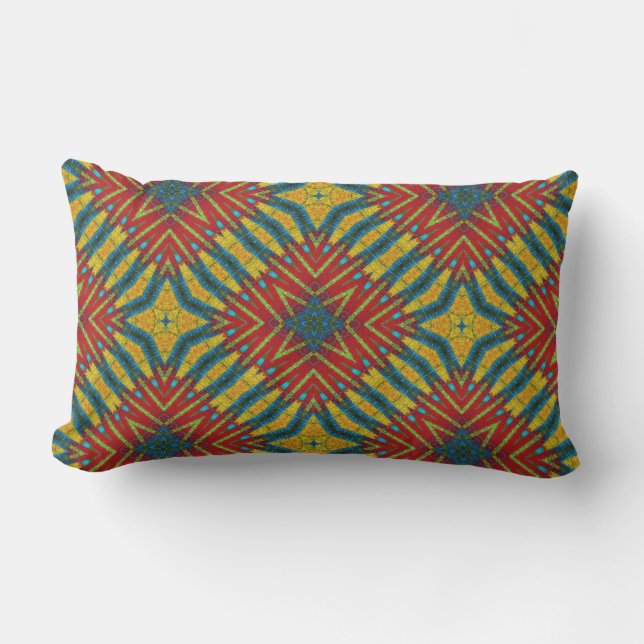 Bohemian Red Blue Yellow Cool Hippie Ethnic Tribal Lumbar Pillow (Front)