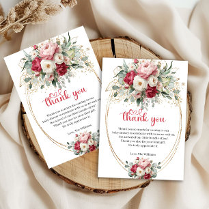 Bohemian Red Blush Greenery Floral Baby Shower Thank You Card