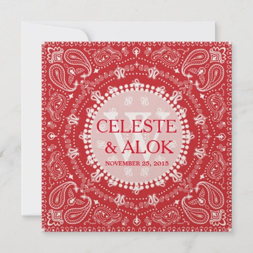 Bohemian Red  White Paisley Indian Wedding Invitation