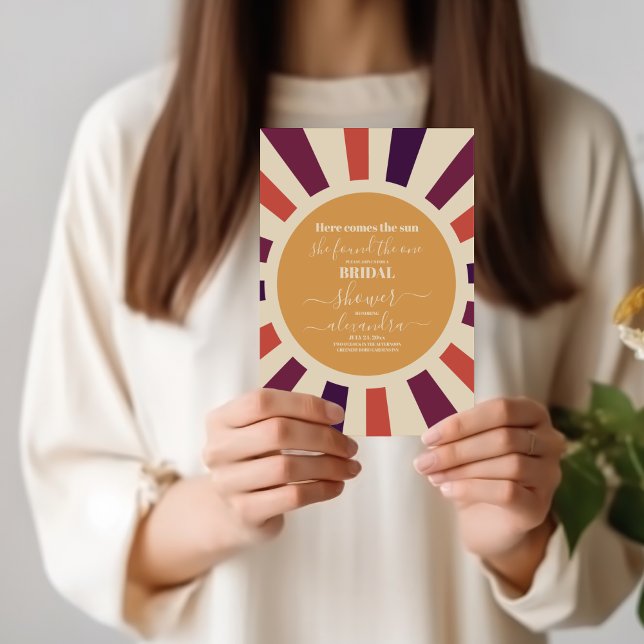 Bohemian Retro Here Comes the Sun Bridal Shower  Invitation (Creator Uploaded)