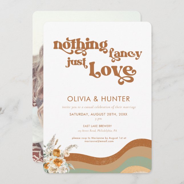 Bohemian Retro Photo Casual Wedding  Invitation (Front/Back)