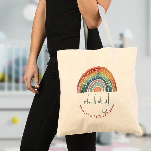 Bohemian Retro Rainbow Name Script Oh Baby Tote Bag