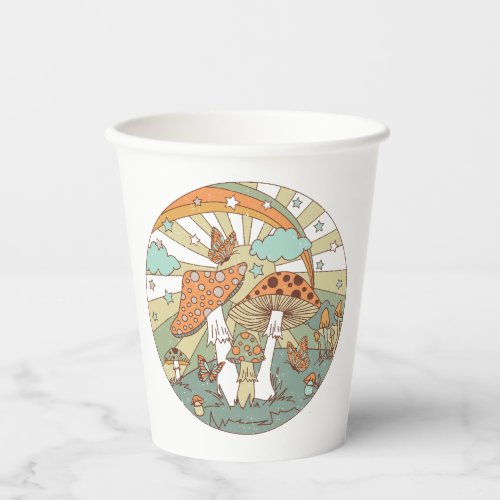 Bohemian Retro Sun Moon Stars Hippie Mushroom Paper Cups