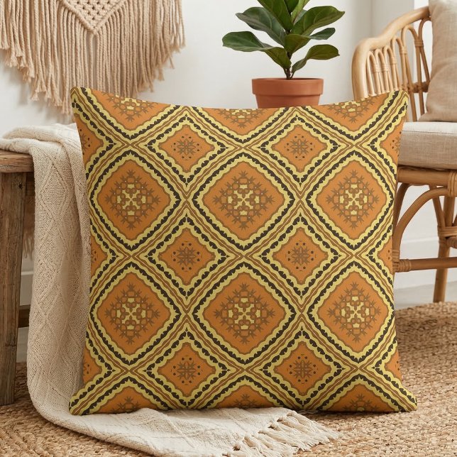 Bohemian Retro Terracotta Orange Geometric Mosaic Fabric (Creator Uploaded)