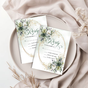 Bohemian Romance Dusty Green Botanical Wedding   RSVP Card
