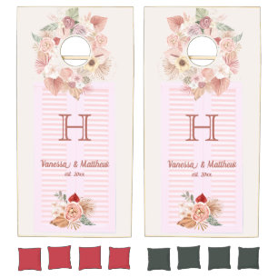 Bohemian Romantic Floral Ivory Wreath   Cornhole Set