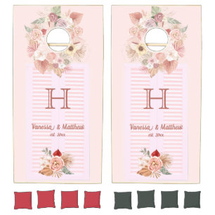 Bohemian Romantic Floral Rose Wreath  Cornhole Set