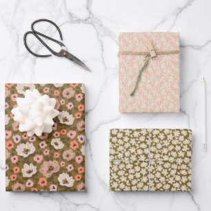 Bohemian romantic floral wedding shower wrapping paper sheets