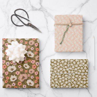 Bohemian romantic floral wedding shower wrapping paper sheets