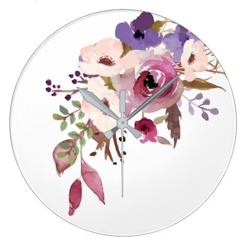 bohemian, Romantic , Watercolor Flower, boho Large Clock