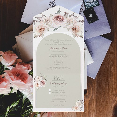 Bohemian Rose Arch Wedding All In One Invitation