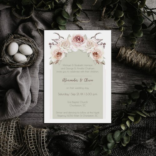 Bohemian Rose Arch Wedding Invitation