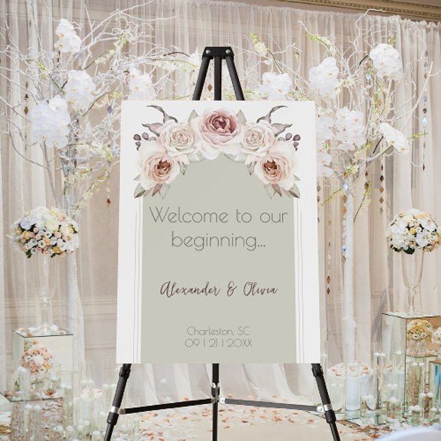 Bohemian Rose Arch Wedding Welcome Sign (Bohemian Rose Arch Wedding Welcome Board)