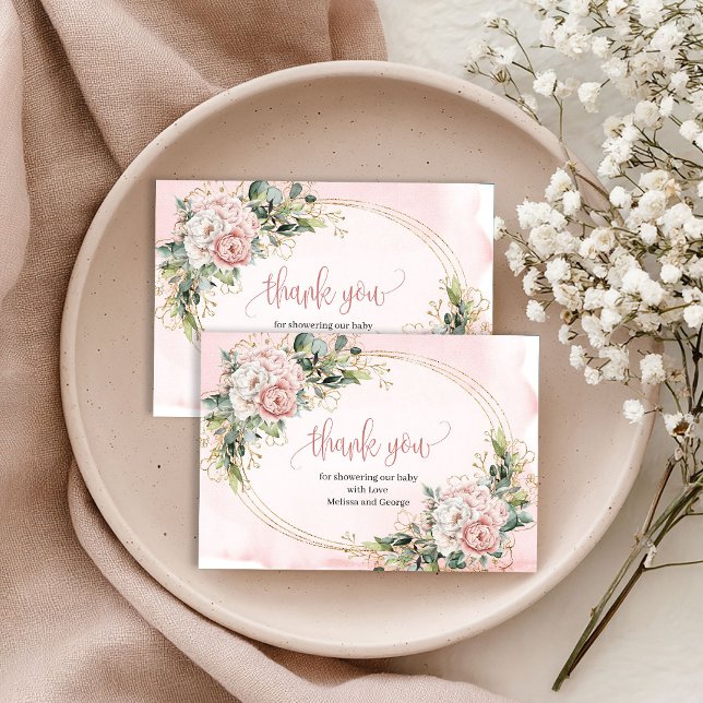 Bohemian Rose Gold Floral Greenery Thank You Card (Bohemian Rose Gold Floral Greenery Thank You Card)
