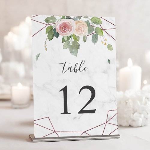 Bohemian Rose Gold Geometric Watercolor Wedding Table Number