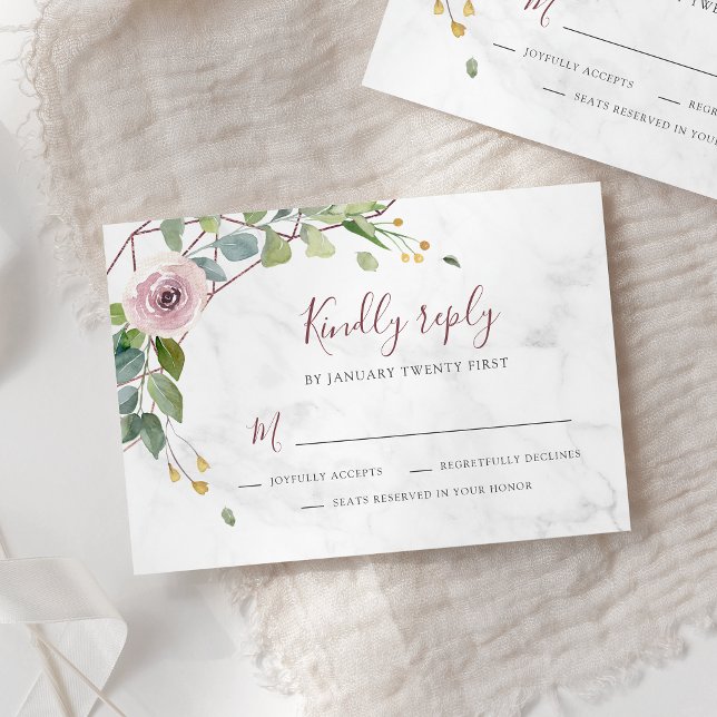 Bohemian Rose Gold Geometry Watercolor Floral RSVP Card (Creator Uploaded)