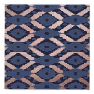 Bohemian Rose Gold Navy Blue Ikat Pattern Faux Canvas Print