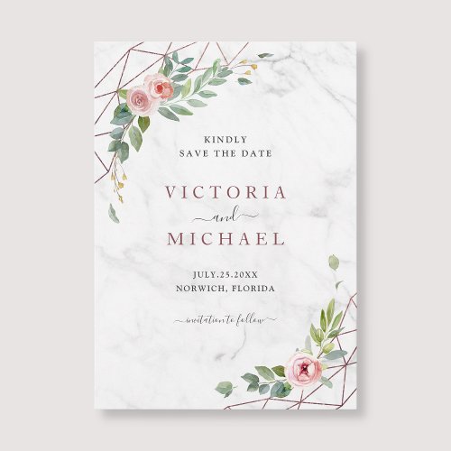 Bohemian Rose Gold Watercolor Floral Pink Wedding Save The Date