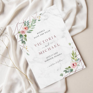 Bohemian Rose Gold Watercolor Floral Pink Wedding Save The Date