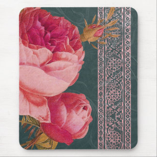 BOHEMIAN ROSE in ROSY PINK and TEAL BLUE Mouse Pad