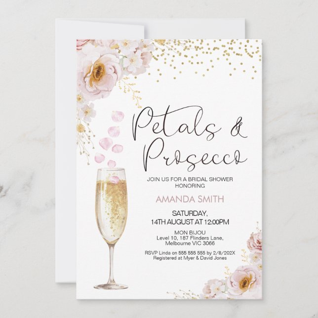 Bohemian Rose Petals Petals Prosecco Bridal Shower Invitation (Front)